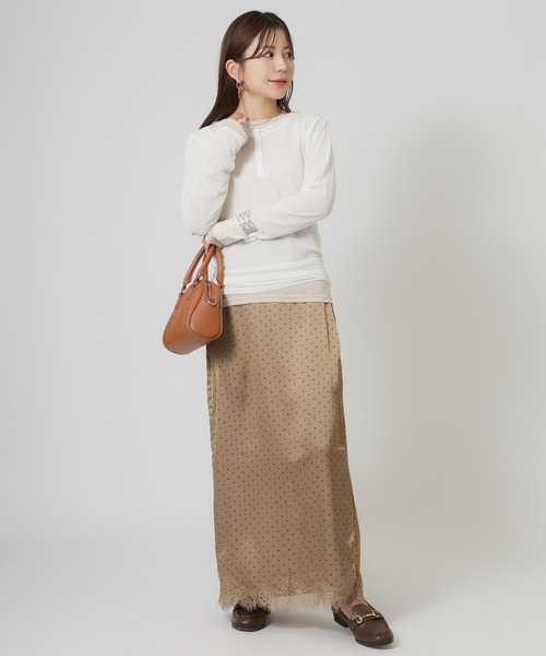 Riberry（リベリー）の「パワーネットヘンリーネック+シアーインナーセット（Tシャツ/カットソー・レディース・アイボリー/ブラック/ネイビー/ブラウン・FREE）」の22枚目の写真