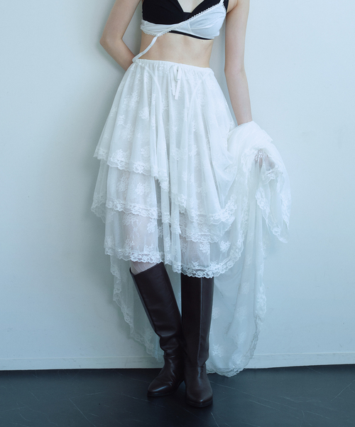 EDIT. FOR LULU(エディットフォールル)の「【YUHAN WANG/ユハン ワン】 cascade lace skirt(スカート・レディース・ホワイト・FREE)」の1枚目の写真