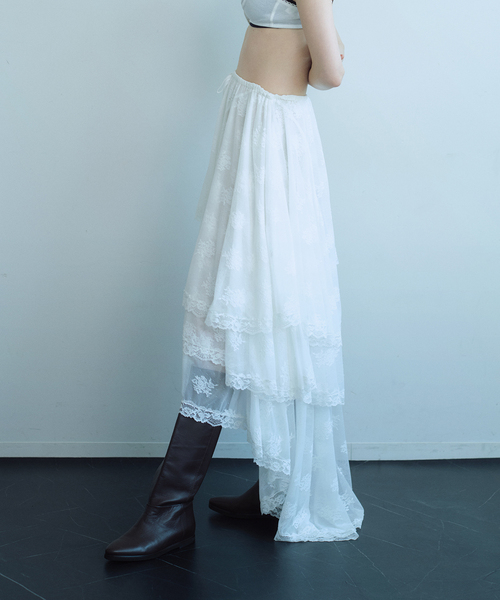 EDIT. FOR LULU(エディットフォールル)の「【YUHAN WANG/ユハン ワン】 cascade lace skirt(スカート・レディース・ホワイト・FREE)」の2枚目の写真