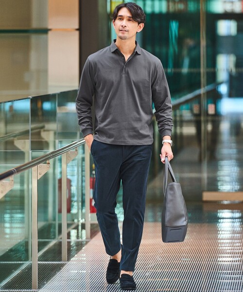 green label relaxing(グリーンレーベルリラクシング)の「【WEB限定】JUST fit デイリー ドライ カッタウェイ 長袖 ポロシャツ -吸水速乾・抗菌-(ポロシャツ・メンズ・ブラック/ダークグレー/ネイビー・M/XL/S/L)」の4枚目の写真