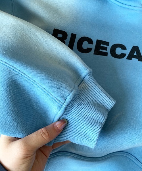 Dalfwin(ダールフィン)の「RICECAKEフェイクレザーラベル付きヴィンテージ加工フーディー(パーカー・レディース・ブラック/ブルー・FREE)」の11枚目の写真