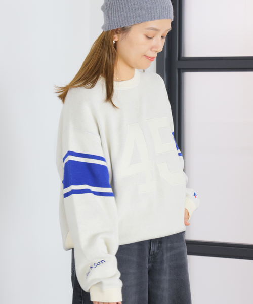Russell Athletic(ラッセルアスレティック)の「別注【RUSSELL ATHLETIC*JM for JS】スウェットライクニット(ニット/セーター・レディース・アイボリー/キャメル・FREE)」の11枚目の写真