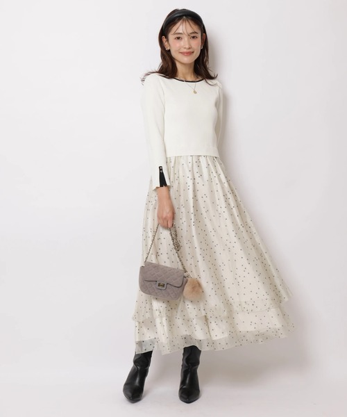 JUSGLITTY(ジャスグリッティー)の「ドットティアードドッキングワンピース(ワンピース・レディース・ブラック/オフホワイト/ブラウン・2/1)」の1枚目の写真