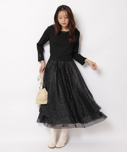 JUSGLITTY(ジャスグリッティー)の「ドットティアードドッキングワンピース(ワンピース・レディース・ブラック/オフホワイト/ブラウン・2/1)」の2枚目の写真