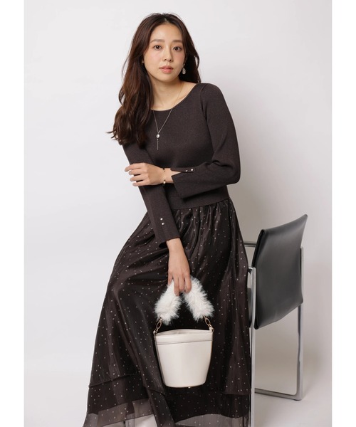 JUSGLITTY(ジャスグリッティー)の「ドットティアードドッキングワンピース(ワンピース・レディース・ブラック/オフホワイト/ブラウン・2/1)」の4枚目の写真