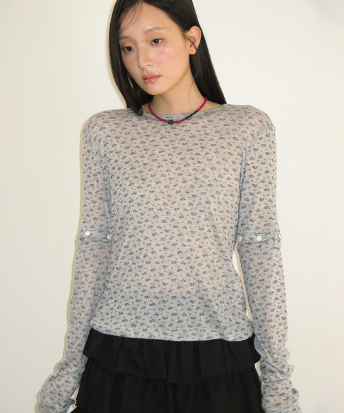 RONRON（ロンロン）の「DETACHABLE BUTTON SLIM LONG SLEEVE GREY（Tシャツ/カットソー・レディース・その他・FREE）」の2枚目の写真