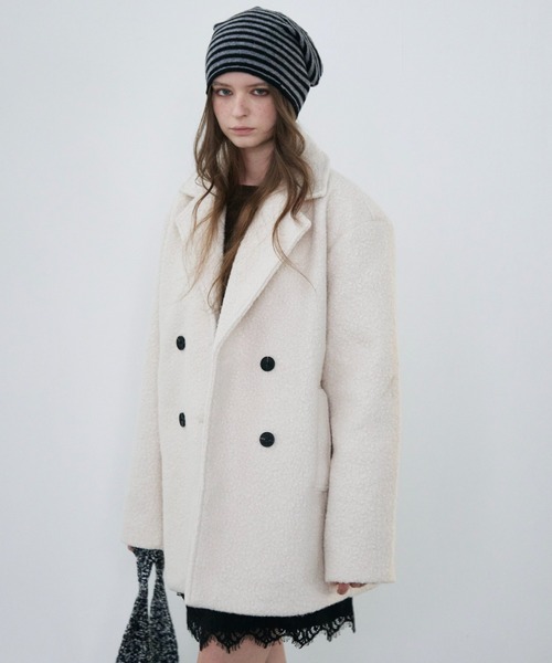 Rohwel(ローウェル)の「Boucle Double Coat / ブークレダブルコート(チェスターコート・レディース・ホワイト/ブラウン・FREE)」の21枚目の写真