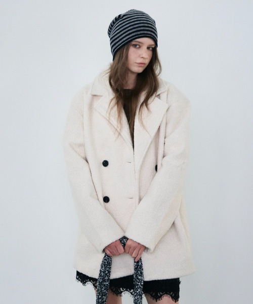 Rohwel(ローウェル)の「Boucle Double Coat / ブークレダブルコート(チェスターコート・レディース・ホワイト/ブラウン・FREE)」の22枚目の写真