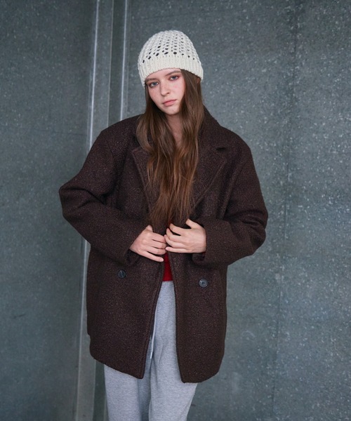 Rohwel(ローウェル)の「Boucle Double Coat / ブークレダブルコート(チェスターコート・レディース・ホワイト/ブラウン・FREE)」の13枚目の写真