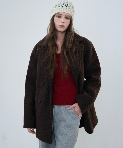 Rohwel(ローウェル)の「Boucle Double Coat / ブークレダブルコート(チェスターコート・レディース・ホワイト/ブラウン・FREE)」の4枚目の写真