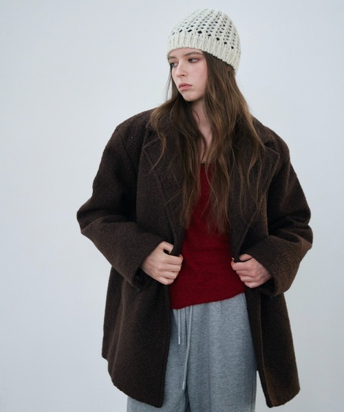 Rohwel(ローウェル)の「Boucle Double Coat / ブークレダブルコート(チェスターコート・レディース・ホワイト/ブラウン・FREE)」の5枚目の写真