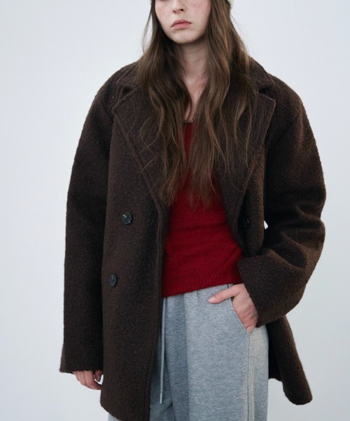 Rohwel(ローウェル)の「Boucle Double Coat / ブークレダブルコート(チェスターコート・レディース・ホワイト/ブラウン・FREE)」の6枚目の写真
