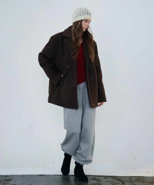 Rohwel(ローウェル)の「Boucle Double Coat / ブークレダブルコート(チェスターコート・レディース・ホワイト/ブラウン・FREE)」の8枚目の写真