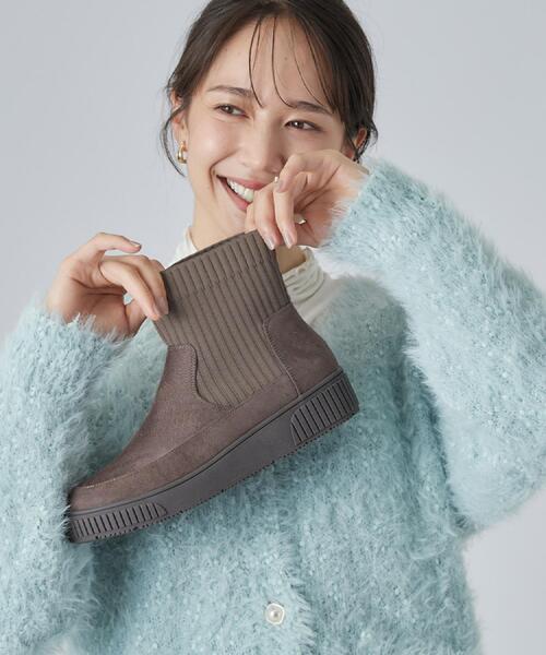 SHOO・LA・RUE(シューラルー)の「【撥水/低反発クッション】スニーカー感覚ではける はきぐちニットブーツ(ブーツ・レディース・オレンジ/ダークブラウン/ブラック系7/ブラック系/ダークブラウン系7/ナチュラル/チャコール/ブラック/ピンク系9・50/25/35/45)」の11枚目の写真