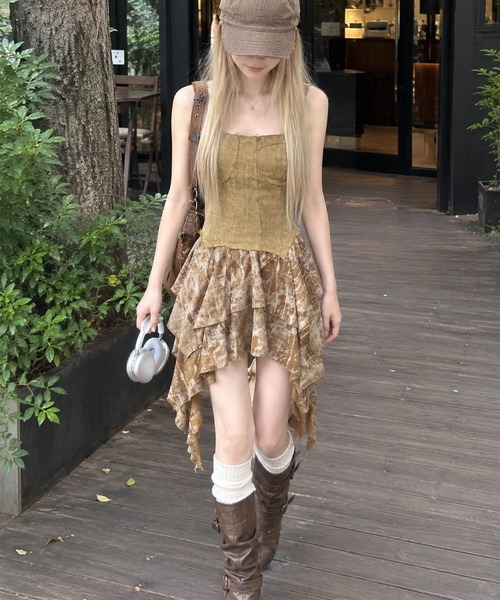HOOK for girls アシンメトリータイダイフリルキャミワンピース