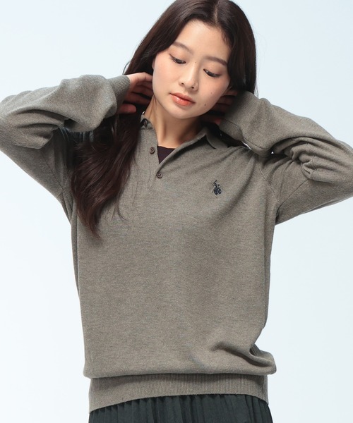 U.S. POLO ASSN.（ユーエスポロアッスン）の「U.S. POLO ASSN. (ユーエスポロアッスン) ニット ポロシャツ 長袖 メンズ レディース ワンポイント ロゴ刺繍 PLM63406（ニット/セーター・メンズ・ネイビー/ブラウン/ブラック/アイボリー・LL/L/M）」の4枚目の写真