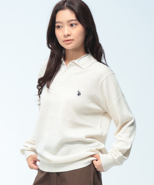U.S. POLO ASSN.（ユーエスポロアッスン）の「U.S. POLO ASSN. (ユーエスポロアッスン) ニット ポロシャツ 長袖 メンズ レディース ワンポイント ロゴ刺繍 PLM63406（ニット/セーター・メンズ・ネイビー/ブラウン/ブラック/アイボリー・LL/L/M）」の2枚目の写真