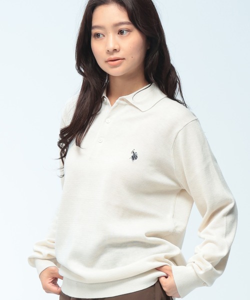 U.S. POLO ASSN.（ユーエスポロアッスン）の「U.S. POLO ASSN. (ユーエスポロアッスン) ニット ポロシャツ 長袖 メンズ レディース ワンポイント ロゴ刺繍 PLM63406（ニット/セーター・メンズ・ネイビー/ブラウン/ブラック/アイボリー・LL/L/M）」の5枚目の写真