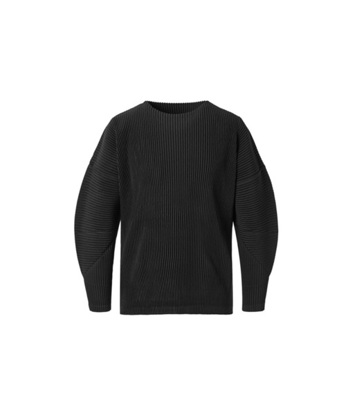 MONPLISSE(モンプリセー)の「メンズ 長袖ラウンドネック プリーツTシャツ(ブラック)(Tシャツ/カットソー・メンズ・ブラック・FREE)」の1枚目の写真