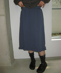 EMBO FRILL MIDI SKIRT NAVY