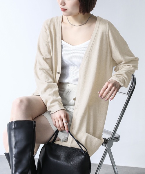 n'OrLABEL（ノアールレーベル）の「『ロングカーディガン』（カーディガン/ボレロ・レディース・ブラック/グレイッシュベージュ/チャコールグレー/ネイビー/ワイン/ブラウン/ネイビー系/ライトパープル/杢グレー/ブルー/ベージュ・2/1）」の12枚目の写真