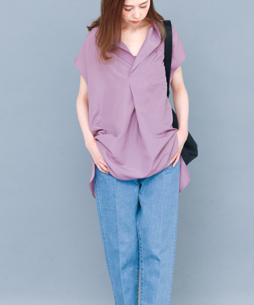 KBF（ケイビーエフ）の「【WEB限定】KBF　スキッパーノースリーブシャツ（シャツ/ブラウス・レディース・ライトグレー/ライトパープル/ミント・ONE）」の8枚目の写真