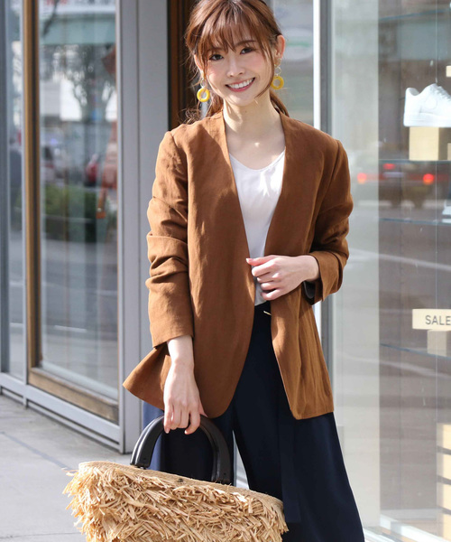 un dix cors(アンディコール)の「ノーカラーリネンカジュアルジャケット(ノーカラージャケット・レディース・ブラウン・フリ-)」の1枚目の写真