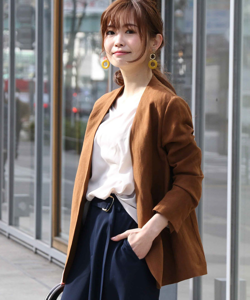 un dix cors(アンディコール)の「ノーカラーリネンカジュアルジャケット(ノーカラージャケット・レディース・ブラウン・フリ-)」の9枚目の写真