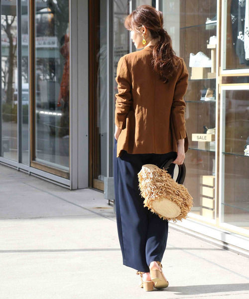 un dix cors(アンディコール)の「ノーカラーリネンカジュアルジャケット(ノーカラージャケット・レディース・ブラウン・フリ-)」の6枚目の写真