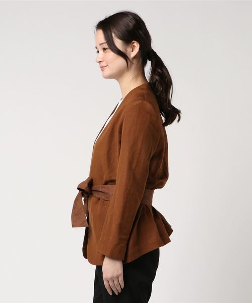 un dix cors(アンディコール)の「ノーカラーリネンカジュアルジャケット(ノーカラージャケット・レディース・ブラウン・フリ-)」の4枚目の写真