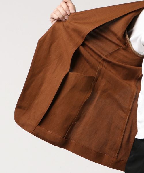 un dix cors(アンディコール)の「ノーカラーリネンカジュアルジャケット(ノーカラージャケット・レディース・ブラウン・フリ-)」の3枚目の写真