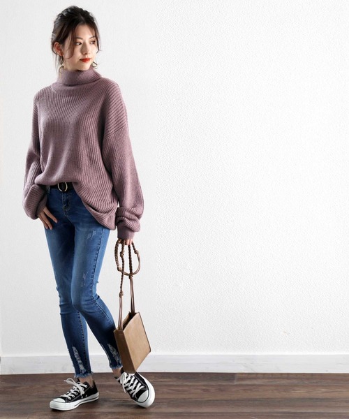 classicalelf(クラシカルエルフ)の「タートルネックミドル丈無地ローゲージニットプルオーバー(長袖)(ニット/セーター・レディース・オフホワイト/ブラック/チャコールグレー/ベージュ/オレンジ/パープル・MEDIUM/X-LARGE/XXX-LARGE)」の19枚目の写真