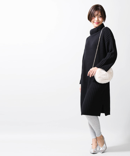 WEGO(ウィゴー)の「WEGO/オフタートルワイドリブスリットワンピース(ワンピース・レディース・ブラック/ベージュ/ブラウン・FREE)」の6枚目の写真