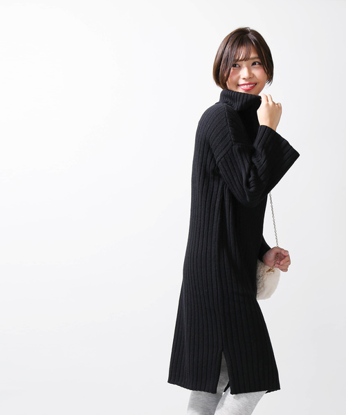 WEGO(ウィゴー)の「WEGO/オフタートルワイドリブスリットワンピース(ワンピース・レディース・ブラック/ベージュ/ブラウン・FREE)」の7枚目の写真