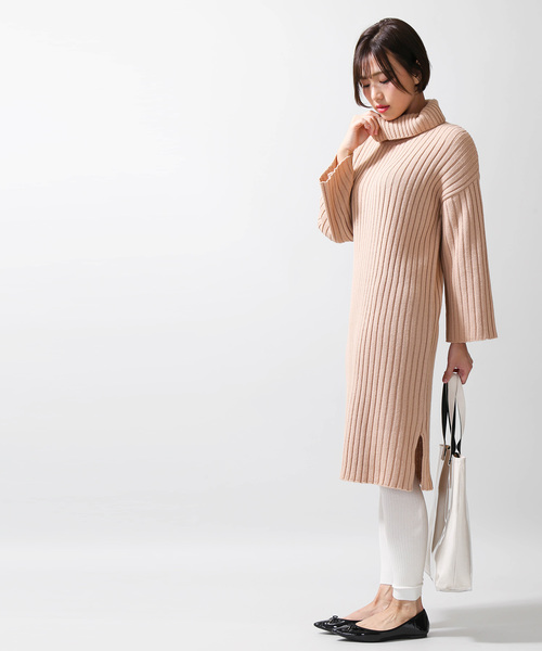 WEGO(ウィゴー)の「WEGO/オフタートルワイドリブスリットワンピース(ワンピース・レディース・ブラック/ベージュ/ブラウン・FREE)」の12枚目の写真