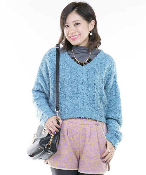 mystic（ミスティック）の「メランジショートニット（ニット/セーター・レディース・オフホワイト/ブルー/ピンク/ブラック・ﾌﾘ-）」の4枚目の写真