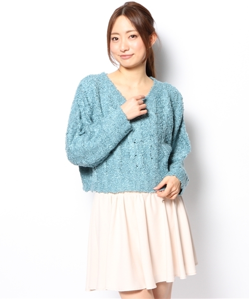 mystic（ミスティック）の「メランジショートニット（ニット/セーター・レディース・オフホワイト/ブルー/ピンク/ブラック・ﾌﾘ-）」の12枚目の写真