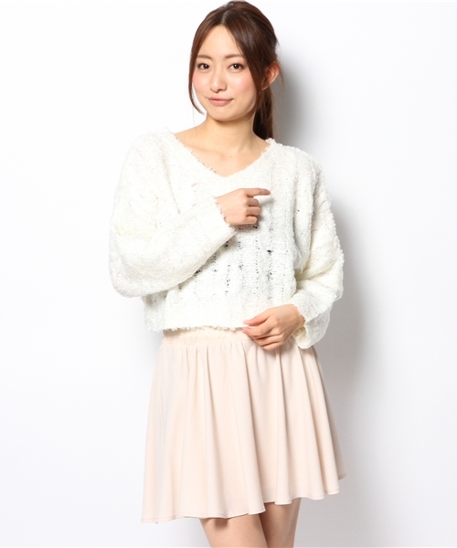 mystic（ミスティック）の「メランジショートニット（ニット/セーター・レディース・オフホワイト/ブルー/ピンク/ブラック・ﾌﾘ-）」の2枚目の写真