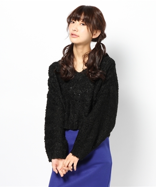 mystic（ミスティック）の「メランジショートニット（ニット/セーター・レディース・オフホワイト/ブルー/ピンク/ブラック・ﾌﾘ-）」の3枚目の写真