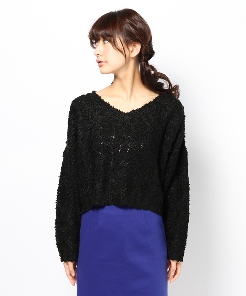 mystic（ミスティック）の「メランジショートニット（ニット/セーター・レディース・オフホワイト/ブルー/ピンク/ブラック・ﾌﾘ-）」の5枚目の写真