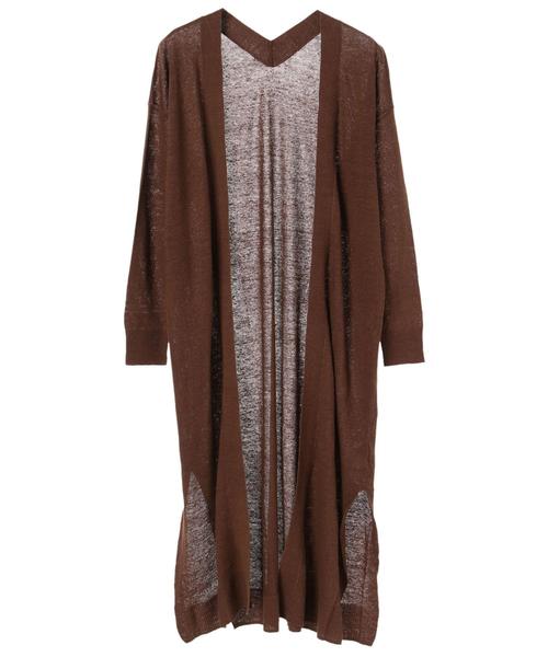 YECCA VECCA（イェッカヴェッカ）の「P.フレンチリネンロングカーディガン ●（カーディガン/ボレロ・レディース・ライトベージュ/ブラウン/ネイビー・FREE）」の12枚目の写真