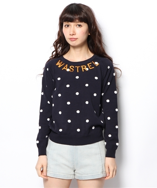 Another Edition（アナザーエディション）の「AE シシュウ+DOT PO（ニット/セーター・レディース・オフホワイト/ネイビー・フリー）」の8枚目の写真