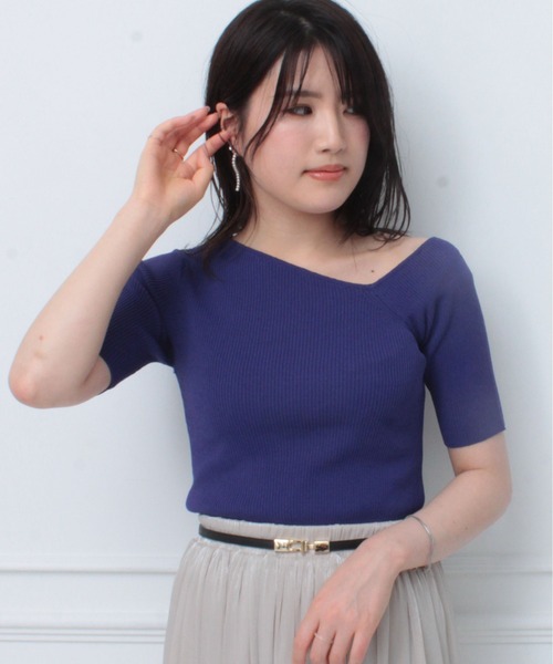 12Twelve Agenda(トゥエルブ アジェンダ)の「アシメネック5部袖リブニットプルオーバー(ニット/セーター・レディース・ブラック/ベージュ/パープル/マスタード・M)」の15枚目の写真