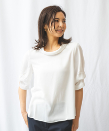 ロールカラーデザインスリーブプルオーバーブラウス