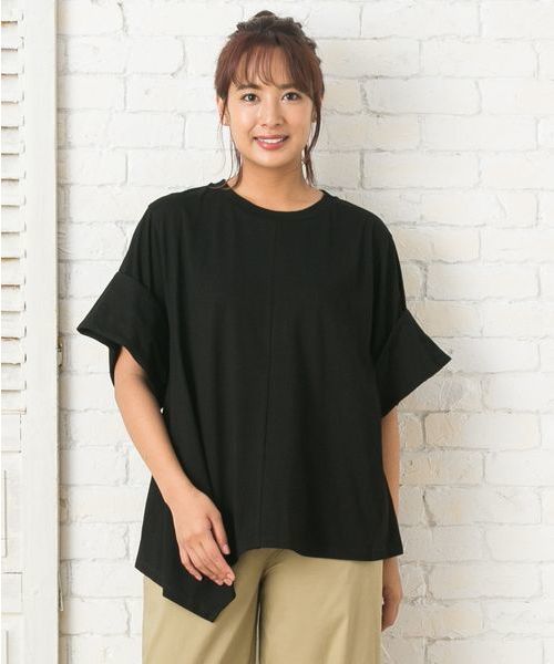 sabstreet my standard(サブストリートマイスタンダード)の「ロールアップスリーブイレヘムカットソー【大きいサイズ対応】【15号(3L)】(Tシャツ/カットソー・レディース・ブラック/カーキ/ブルー・15号)」の1枚目の写真