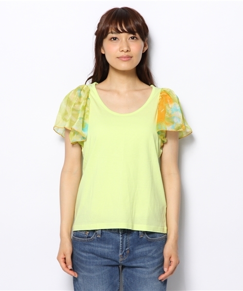 OUTLET(アウトレット)の「【Kastane】袖プリントシフォンプルオーバー(Tシャツ/カットソー・レディース・ライム・FREE)」の2枚目の写真