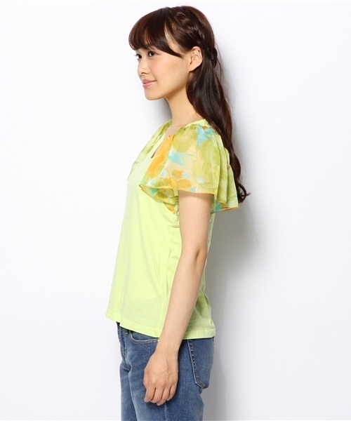 OUTLET(アウトレット)の「【Kastane】袖プリントシフォンプルオーバー(Tシャツ/カットソー・レディース・ライム・FREE)」の3枚目の写真