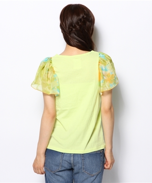 OUTLET(アウトレット)の「【Kastane】袖プリントシフォンプルオーバー(Tシャツ/カットソー・レディース・ライム・FREE)」の4枚目の写真