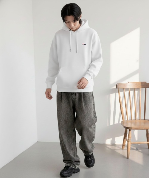 FILA（フィラ）の「【FILA/フィラ】ワンポイント ロゴ刺繍 裏起毛 スウェット プルパーカー フ―ディ（パーカー・レディース・ホワイト/ブラック/ネイビー/杢グレー/グレー系その他/グリーン系その他/セージグリーン/ブルーグレー/アッシュグレー・M/L/LL/3L）」の21枚目の写真