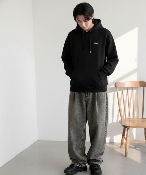 FILA（フィラ）の「【FILA/フィラ】ワンポイント ロゴ刺繍 裏起毛 スウェット プルパーカー フ―ディ（パーカー・レディース・ホワイト/ブラック/ネイビー/杢グレー/グレー系その他/グリーン系その他/セージグリーン/ブルーグレー/アッシュグレー・M/L/LL/3L）」の11枚目の写真